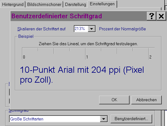 Screenshot: Benutzerdefinierte Schriftgröße der Grafikkartendarstellung