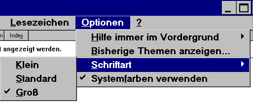 Screenshot: Schriftgröße im Hilfefenster