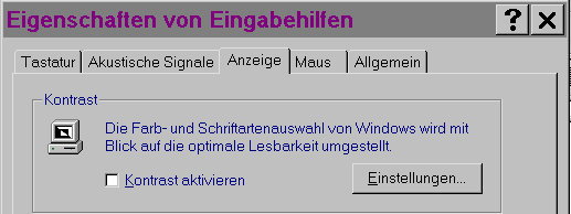 Screenshot: Eingabehilfen, Register "Anzeige"