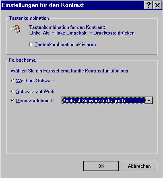 Screenshot: Einstelliungen für den Kontrast