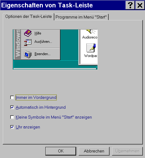 Screenshot: eigenschaften der Taskleiste