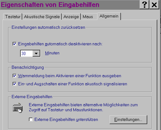 Screenshot: Eigenschaften von Eingabehilfen, Register "Allgemein"