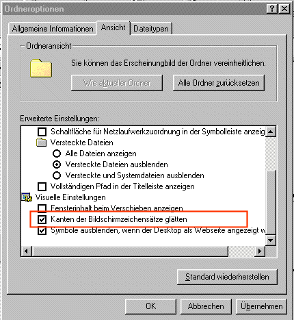 Screenshot: Dialogbox Ordneroptionen